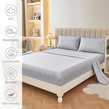 Mooreeke Leopard Cheetah Printed Queen Bed Sheets, Soft Microfiber Bedding Sheets & Pillowcases, Deep Pocket Non-Slip Fitted Queen Sheet, Silver Grey Animal Pattern Bedsheets Mooreeke