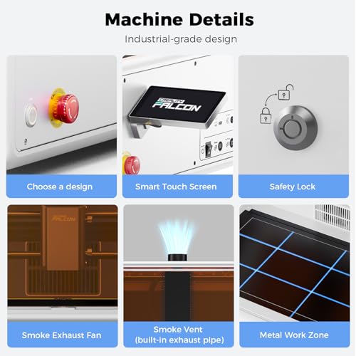 Creality Falcon A1 Pro 20W, Enclosed Engraver with Air Assist, HD Smart Camera for Auto Focus, APP Control, Convenient Touch Screen, Class 1 Safety Engraving Machine for Wood and Metal, Acrylic(White) Creality