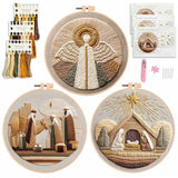 Myfelicity Embroidery kit,Handmade Nativity Scene Embroidery Hoop Art Set, Religious Christmas Theme, 3-Piece Collection with Angels and Manger Scene in Natural Earth Tones (60035-60037-60038)