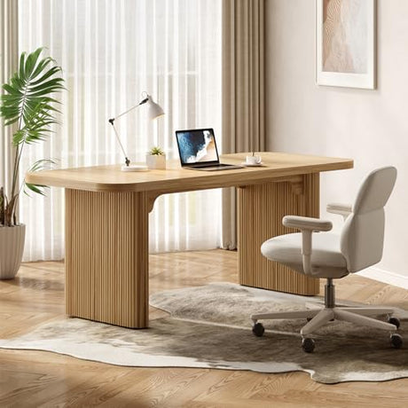 LITTLE TREE 62-Inch Home Office Computer Desk, Large Writing Desk with Textured Double Base, 5 ft Conference Meeting Seminar Table for Office LITTLE TREE