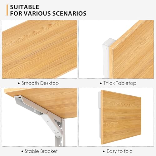 Need Wall Mounted Desk - Heavy Duty Folding Work Table Length 36" Width 20"/Small Space Hanging Desk Perfect Addition to Home/Office/Kitchen & Dining Room Teak&White AC15-9050TW-ND Need