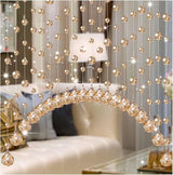 Hanbinsen 20 Strings Crystal Beaded Curtain, Arched Door String Curtain, Hanging Doorway Room Divider Suitable for Home, Coffee House, Bedroom, Restaurant. (Chamgagne) Hanbinsen