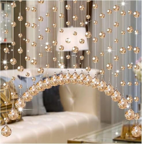Hanbinsen 20 Strings Crystal Beaded Curtain, Arched Door String Curtain, Hanging Doorway Room Divider Suitable for Home, Coffee House, Bedroom, Restaurant. (Chamgagne) Hanbinsen