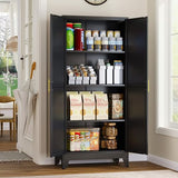 GAIOUS Metal Storage Cabinet With 2 Doors and 3 Adjustable Shelves, Black Kitchen Pantry for Food, Utility Cabinet for Laundry Room, Cupboard GAIOUS