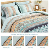 LXWORX Boho Comforter Set King Size Sage Green - 7 Pieces Bohemian Floral Striped Comforter and Sheet Set, Soft Bed in a Bag Complete Bedding Sets King Size for All Season (Sage Green,King) LXWORX