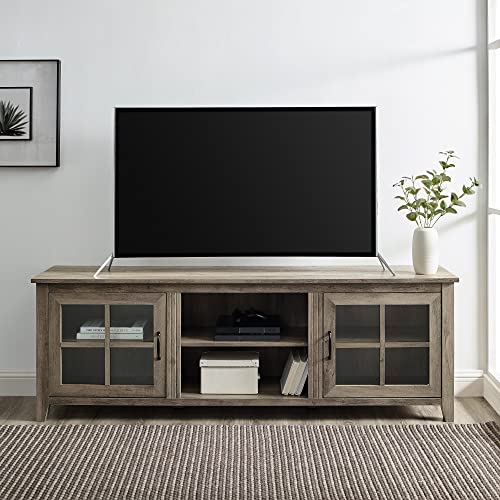 Walker Edison Portsmouth Classic 2 Glass Door TV Stand for TVs up to 80 Inches, 70 Inch, Grey Wash - WoodArtSupply