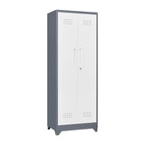 FLEXIMOUNTS 65'' Tall Metal Storage Cabinet with Locking Door, Large Cleaning Tool Organizer for Brooms, Garage, Laundry Room, Bathroom, Grey-White FLEXIMOUNTS
