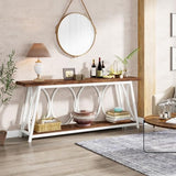 Tribesigns 70.9 inch Extra Long Console Table, Industrial Sofa Table Behind Couch with 2 Tier Storage Shelf, Narrow Entryway Hallway Accent Table for Living Room, White & Brown Tribesigns