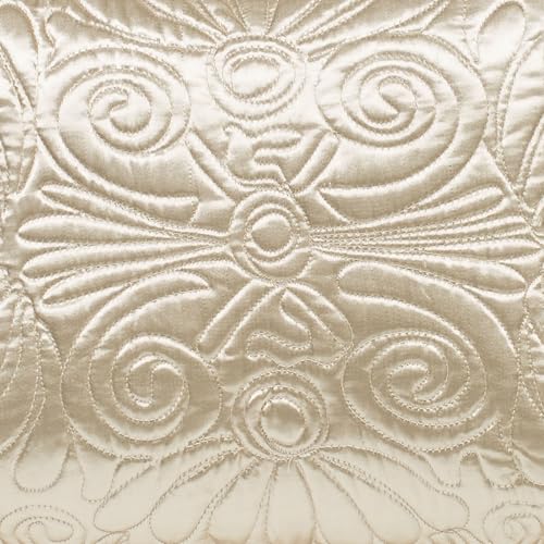 Touch of Class Portia Luxury Bedding | Soft Pearl | Premier Quilted Polyester Satin | Romantic Hand Guided Machine Quilted Scroll Design 3 Piece Set: Cal King Oversized Bedspread & 2 King Shams Touch of Class