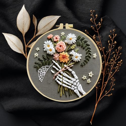 JOZYSH Embroidery Kit for Beginners, Beautiful Small Town Nature Landscape Pre-Stamped Pattern Kits for Adults, Easy to Follow Color Thread Needlework,DIY Cross Stitch Kits (Flower)