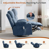 MAHOMICO Swivel Rocker Recliner Chair with Vibration Massage and Heat for Living Room,with Rocking Function and Side Pocket, USB Charge Port,2 Cup Holders MAHOMICO