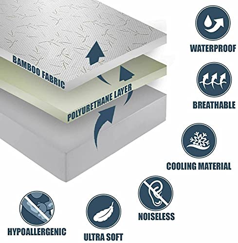 Bamboo Mattress Protector with Zipper - 100% Waterproof Queen Size Cooling Mattress Cover - Ultra Soft Jacquard Fabric Breathable Noiseless Mattress Pad Covers - Zippered Mattress Encasement DreamField Linen