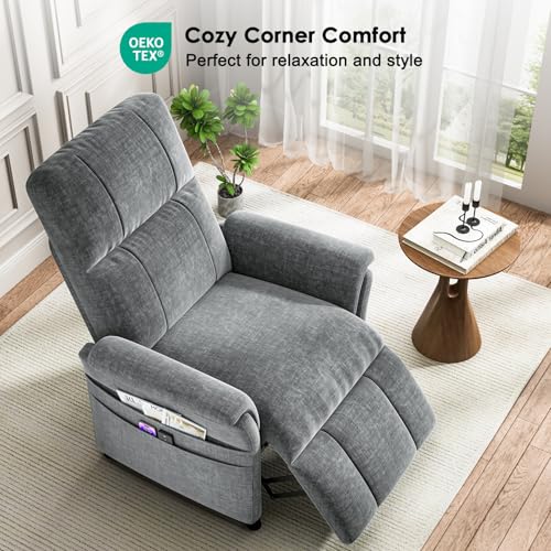 AMADA HOMEFURNISHING Power Recliner Chair for Adults, Adjustable Modern Chenille Reclining Chair with Side Pockets, Remote, Footrest, Thick Seat Cushion for Home Theater, Living Room, Bedroom & RV
