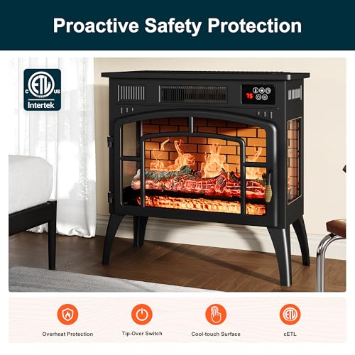 Royalcraft Electric Fireplace Heater, Freestanding Electric Fireplace Stove 5118 BTU with Remote Control, Realistic Flame Effect and Infrared Heating, Overheating Safe Design for Living Room, Bedroom RoyalCraft