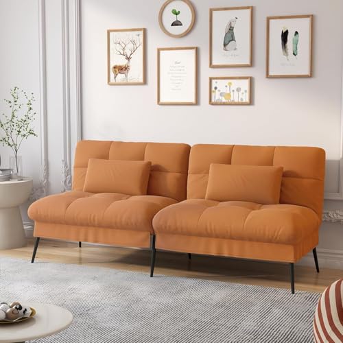 COMHOMA Convertible Sofa Bed,72″Fabric Couch with Adjustable Backrest,Loveseat Recliner Sleeper Living Room Furniture futon Set (Brown) COMHOMA