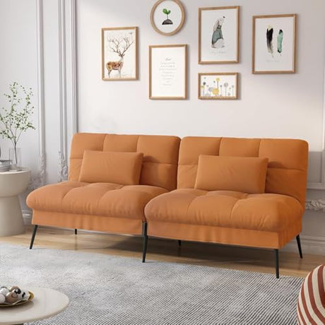 COMHOMA Convertible Sofa Bed,72″Fabric Couch with Adjustable Backrest,Loveseat Recliner Sleeper Living Room Furniture futon Set (Brown) COMHOMA