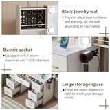 FURNJOYLIFE White Makeup Vanity Desk with Lighted Mirror & Power Outlet,3 Color Modes, Brightness Adjustable,Vanity Table with Drawer,Sliding 2 Storage Wall-Mounted Jewelry,4 Shelves for Bedroom FURNJOYLIFE