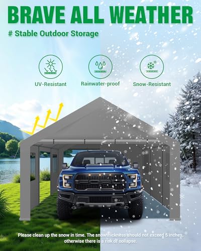 Acepic Upgraded 13x20ft Heavy Duty Carport, Portable Carport Features Roll-up Windows & Doors, UV Resistant Waterproof All-Season Tarp for Car, Truck, Boat Acepic