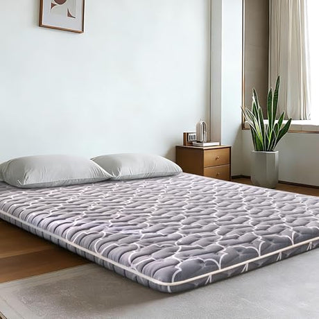 6th Generation Japanese Floor Futon Mattress - Extra-Thick 9-Layer Modern Futon with 100% High-Density Foam, Portable Floor Mattress Sleeping Pad for Adults, Guest Room, Dormitory, Queen Size(60"X80") Feisaibaoly
