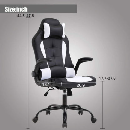 Gaming Chair Racing Style Office Chair High Back Desk Chair Executive PU Leather Rolling Task Swivel Computer Chair with Lumbar Support Headrest, White