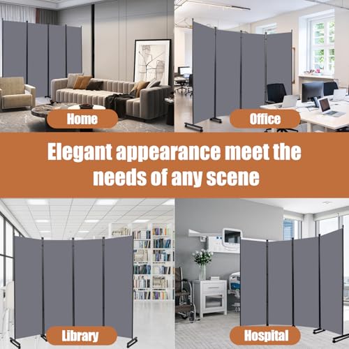 Room Divider Portable 88'' Partition Room Dividers and Folding Privacy Screens 4 Panel Wall Divider for Room Separation，Freestanding Fabric Room Divider Panel with Wheels for Home Office Hospital HOMSCREENER