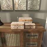 Deco 79 Mango Wood Floral Decorative Box Decorative Keepsake Boxes with Hinged Lid, Set of 3 Storage Boxes 8", 10", 12"W, Brown Deco 79