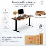 Standing Desk – Walnut Solid Wood Desk, Natural Live Edge, Adjustable Height Dual Motor, Sit Stand for Home Office (Black, W60 x D27) Modern Wood Style