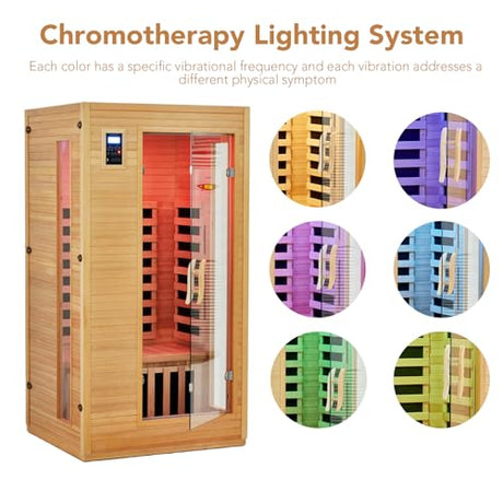 2024 Upgrade 1 to 2 Person Infrared Sauna, Low EMF Infrared Sauna for Home, Indoor Sauna Room, Hemlock Wooden Far Infrared Sauna, Dry Sauna with Bluetooth Speakers, LED Reading and Chromotherapy Lamp PioneerWorks