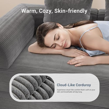 Cloud Boneless Convertible Floor Sofa Bed, 70" 4-in-1 Foldable Compressed Loveseat Lounge Sleeper 2 Seater Couches, High-Density Sponge & Corduroy Fabric Futon Daybed for Living Room Bedroom(Gray) Living&Giving