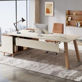 Tribesigns 78.7-Inch Executive Desk, L-Shaped Desk with 55-Inch Cabinet, Large Office Desk with Storage Shelves, Modern Computer Desk for Home Office, White & Walnut Tribesigns