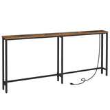 HOOBRO 5.9" Skinny Console Table with Charging Station, 70.9" Narrow Sofa Table with Power Outlets, Long Behind Couch Table, Slim Entryway Table for Hallway, Living Room, Rustic Brown BF185UXG01 HOOBRO
