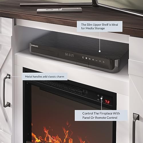 BELLEZE 47" TV Stand with 18" Electric Fireplace Heater & Media Entertainment Center Console Table for TV up to 50" with Open Storage Shelves & Cabinets - Veropeso (White) BELLEZE