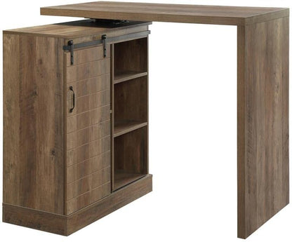 Acme Quillon Rustic Oak Wooden Bar Table with Swivel Top and Wine Rack - WoodArtSupply