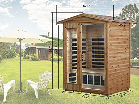 KUNSANA Far Infrared Sauna Room for 2 Persons Low EMF Home Indoor/Outdoor Saunas Canadian Premium Hemlock Wood-Sweating Detox-Colored Light Spectrum-LCD Display-Bluetooth KUNSANA