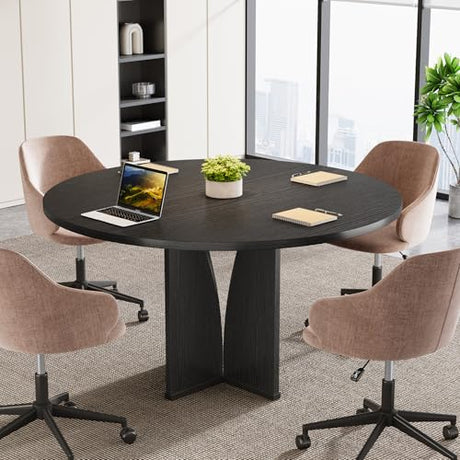 Tribesigns 39" Round Conference Table for 4, Modern Round Meeting Table with Sturdy Base, Small Compact Conference Room Tables for Office, Training, or Negotiation (Black) Tribesigns