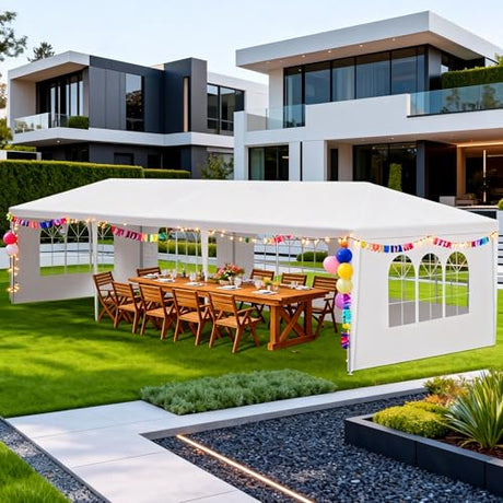 10' x 30' White Canopy Tent with 5 Removable Sidewalls, Outdoor Patio Gazebo with Transparent Windows, Shade Shelter Tents Ideal for Birthdays, Events, Parties, Weddings, Gatherings, BBQ Usnipoya
