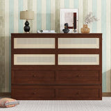 KALALLA Retro Rattan Queen Size Murphy Bed Cabinet with Storage Drawers, Hidden Foldable Platform Bed, Space Saving for Small Room, Kids Adults Guest, Walnut KALALLA