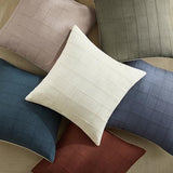 ZeeMart Linen Checked Throw Pillow Covers Set of 2, 18x18 Inch Blue/Cream, Farmhouse Decorative Single Sided Grid Embroidered Couch Pillow Cases Dusty Blue Cotton Linen Cushion Covers ZeeMart