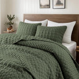 WDCOZY Olive Green Quilts Queen Size Bedding Set with 2 Pillow Shams, Lightweight Soft Full Bedspread Coverlet, Thin Comforter Bed Cover for All Season, 3 Pieces, 90x90 inches WDCOZY
