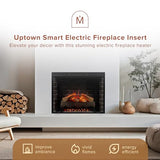 Modern Ember Uptown 33" Smart Electric Fireplace Insert with Remote Control, Compatible with Alexa - 1,000 Sq Ft Electric Heater with Realistic Flames and Log Set Modern Ember