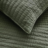 WDCOZY 100% Cotton King Size Quilt Set - Olive Green Striped Pick Stitch Soft Lightweight Bedspread, Textured Like Linen, Farmhouse Country Rustic Coverlet, Shabby Chic Gauze Bedding, 3 Pieces WDCOZY