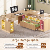 SEDETA L Shaped Electric Standing Desk, 69" x 55"Height Adjustable Office Executive Desk with 4 Drawers and Storage Shelves, Fluted Sit Stand Computer Desk with Power Outlet for Home Office, Oak SEDETA