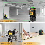 PREXISO 360 Laser Level with Tripod - IP54 Rechargeable Wide Angle Vertical Line Laser, 100Ft Green 3 Brightness Adjustment Self Leveling Cross Line for Construction, Floor Tile, Renovation Prexiso