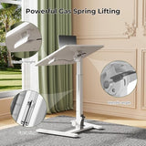 Gibbon Mounts Foldable Standing Desk，Small Mobile Sit-Stand Desk with 90 Tiltable Top，Rolling Rising Laptop Workstation Adjustable Height，Portable Table on Hidden Wheels/4 Lockable Casters，White Gibbon Mounts