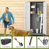 SAFEFEVER Outdoor Metal Storage Cabinet,Garden Storage Cabinet with Waterproof Coating,Waterproof Lockable Storage Cabinets for Garden,Backyard,Lawn,Dark Gray+White SAFEFEVER
