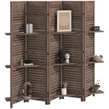 HOMCOM Room Divider, 5 Panel 67" Tall Wood Privacy Screen with 3 Display Shelves, and Folding Storage for Bedroom or Home Office, Walnut HOMCOM