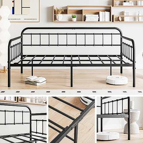 Crocofair Metal Daybed Frame Heavy Duty Slats Sofa Bed Platform Mattress Foundation Twin Daybed No Box Spring Needed(Black Twin) Crocofair