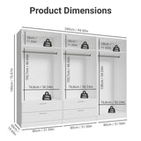 Madesa Wardrobe Armoire Closet, 6 Doors 4 Drawers, 94 Inch Wooden Bedroom Storage Cabinet with Shelves and Hanging Space, White Madesa