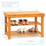 JMLHMXC Bamboo Shoe Rack Bench, 27.5'L*11'W*11.6'H Extended Edition 3-Tier Rack for entryway,Wooden Shelf Organizer Holds up to 220 lbs Ideal for Hallway Bathroom Living Room Mudroom JMLHMXC