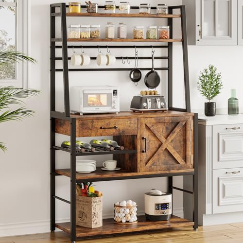 Rustic Brown Itaaar Baker's Rack with Wine Rack and Storage for Kitchen and Coffee Bar